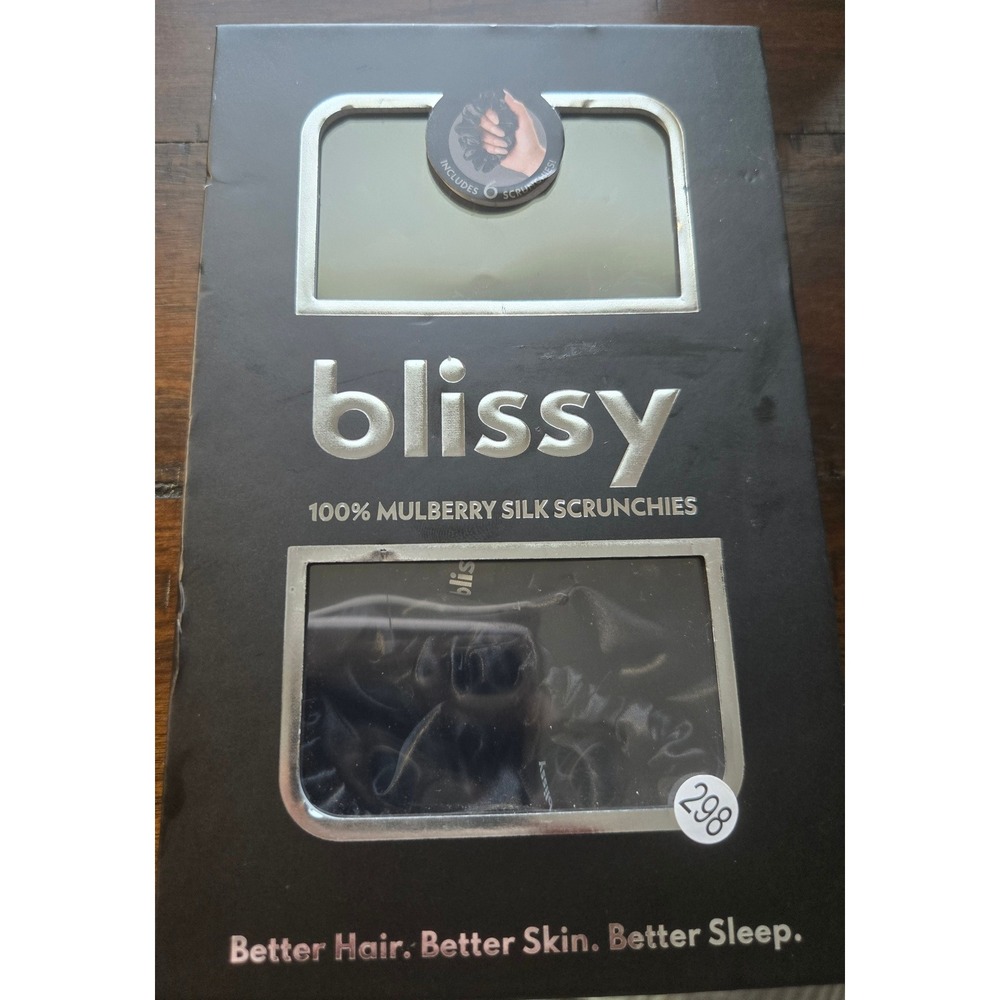 Blissy 100% Mulberry Silk Scrunchies Black 6-Pack 6A Grade Silk Set NEW